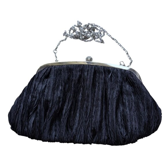 Vintage Neiman Marcus Textured Satin Clutch Evening Bag Womens Cocktail Black - Picture 10 of 16